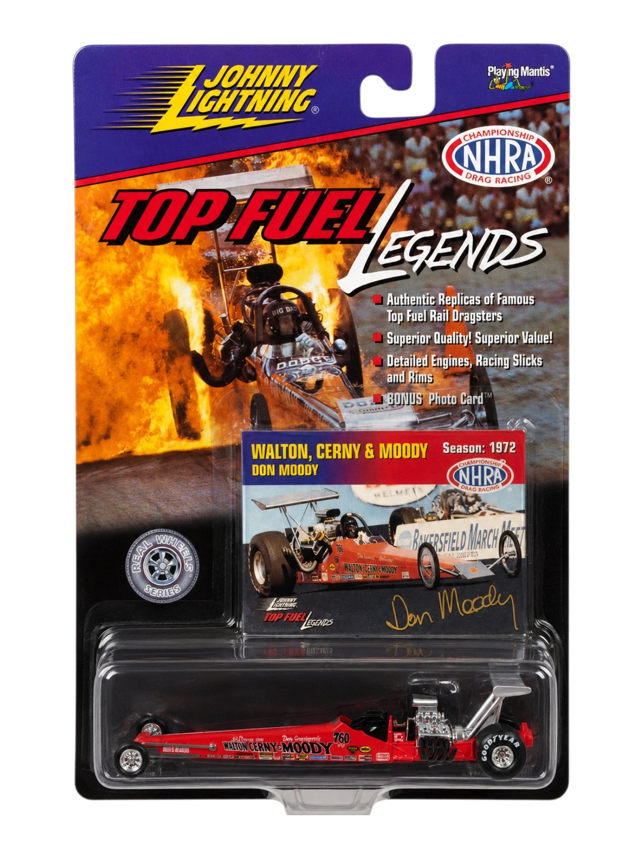Johnny Lightning Top Fuel Legends Diecast Model 'Wynn's Charger "Big Daddy" Don Garlits ( Season-1966 ) Walton , Cerny And Moody Don Moody ( Season-1972 ) 1:64 Scale