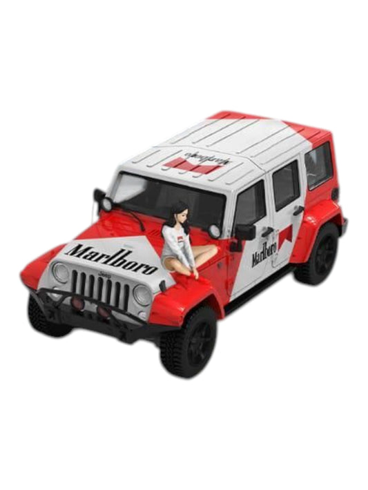 Time Micro Jeep Wrangler Marlboro Livery 1:64 Scale (With Acrylic Case and Action Figure)