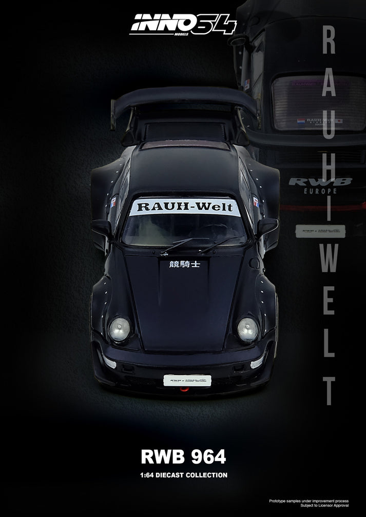 INNO64 PORSCHE RWB 964 Black Matt 1:64 Scale Mattel Diecast IN64-RWB964-BM