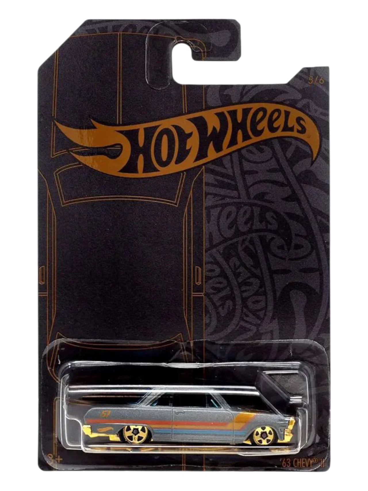 HotWheels 2019 Satin and Chrome 51st Anniversary 63 Chevy II Imported Mainline Card Art 1:64 Scale