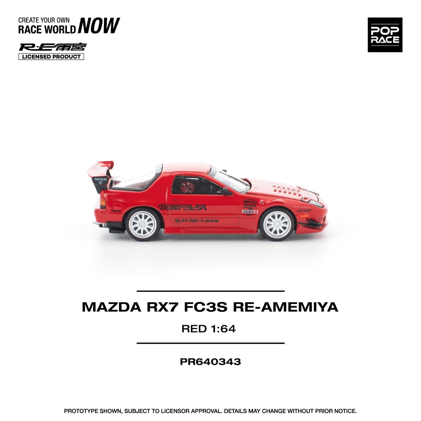 ( PR640343 ) POP Race MAZDA RX7 FC3S RE-AMEMIYA RED 1:64 Scale Diecast Model