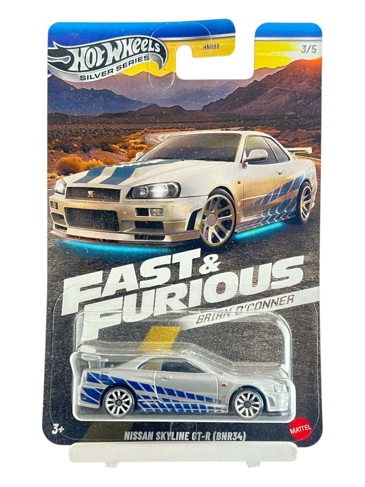 HotWheels Silver Series Fast and Furious Brian O'Conner Nissan Skyline GT-R (BNR34) Imported Mainline Card Art 1:64 Scale