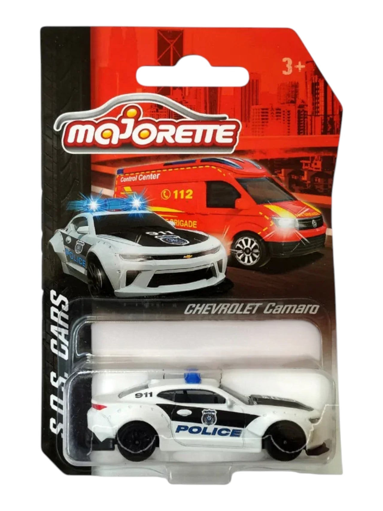 Majorette Chevrolet Camaro Police 911 Diecast Toy Car | White Police Patrol Vehicle | Collectible Miniature Model 1:64 Scale
