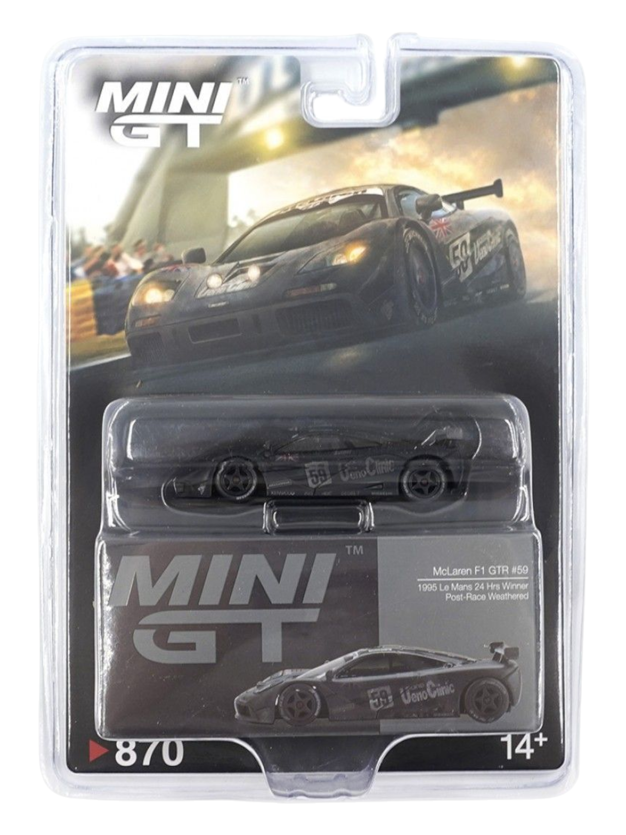 Mini GT Mclaren F1 GTR #59 (1995 Le Mans 24 Hrs Winner Post-Race Weatherd) Code-870 1:64 Scale
