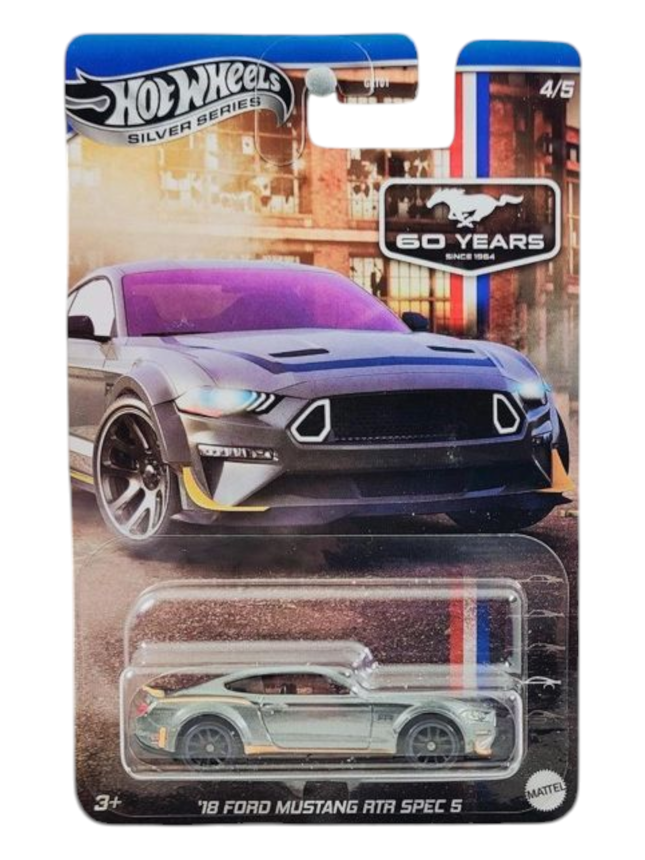 HotWheels Silver Series 60 Years 18 Ford Mustang RTR Spec 5 Imported Mainline Card Art 1:64 Scale