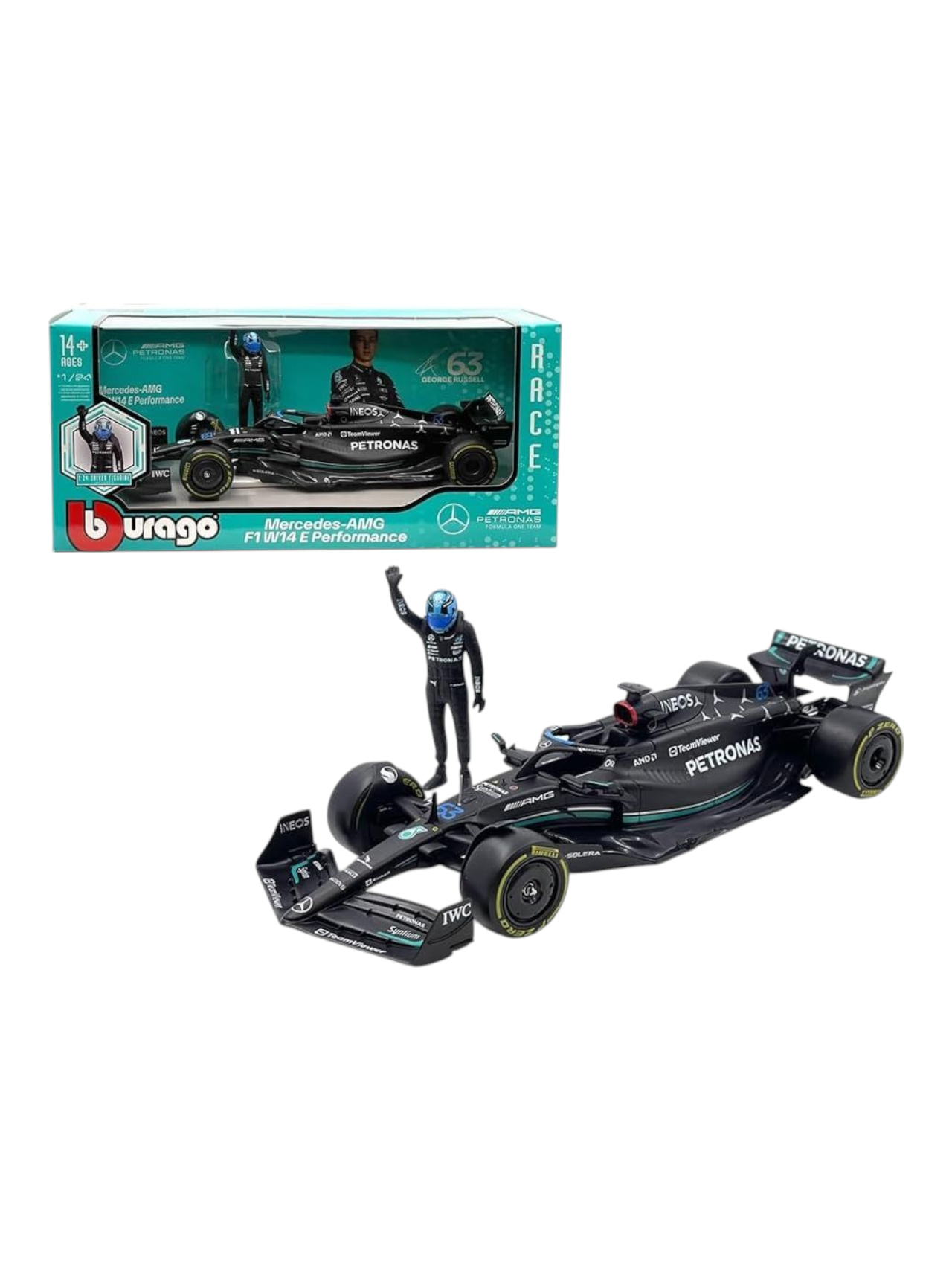 Bburago Formula 1 (F1) Mercedes-AMG F1W14 E Performance #63 George Russell 1:24 Scale Diecast