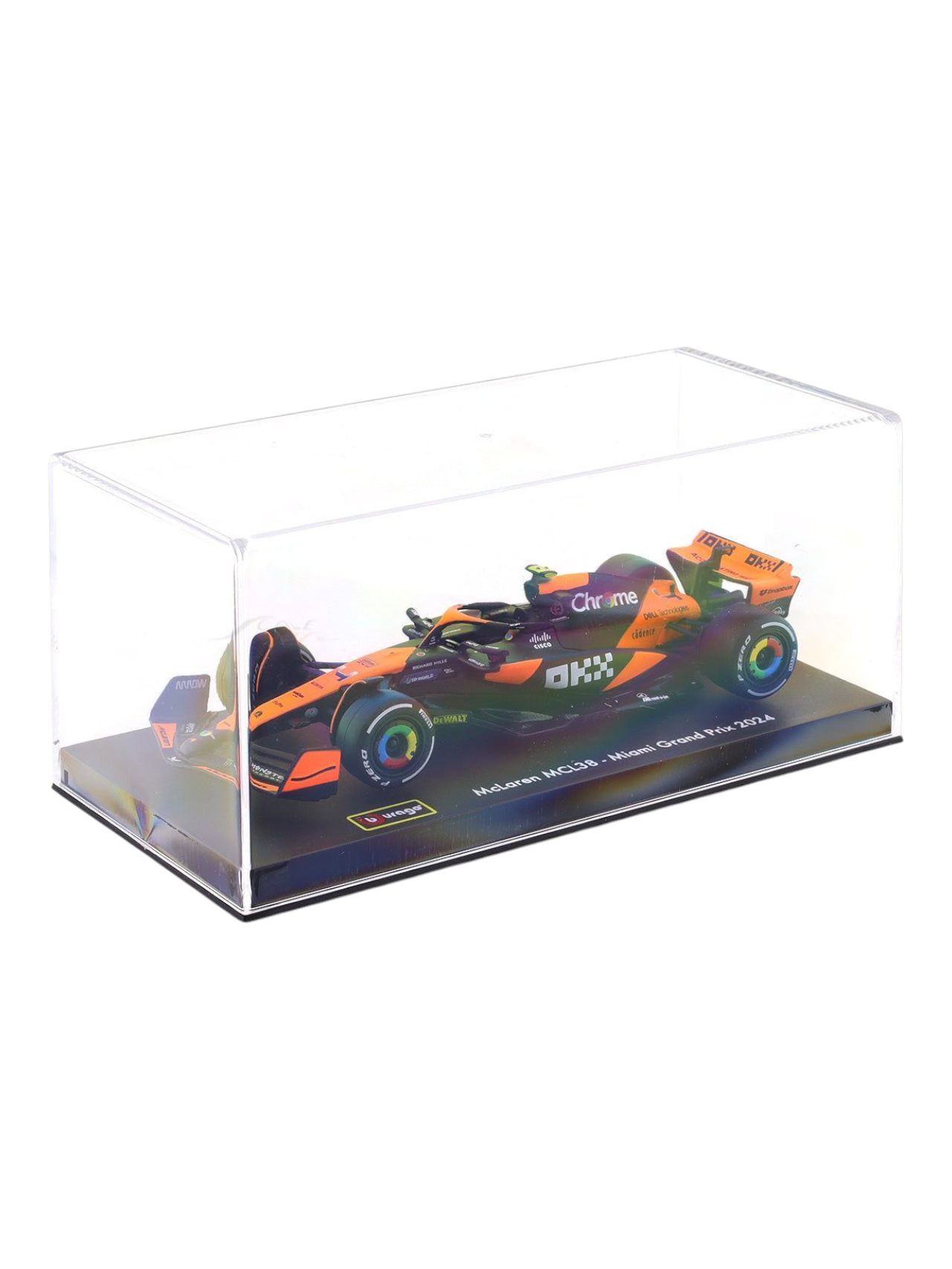 Bburago Formula 1 (F1) MCLAREN MCL38 2024 Lando Norris-MIAMI GP 1:43 Scale Model (with Acrylic Case)