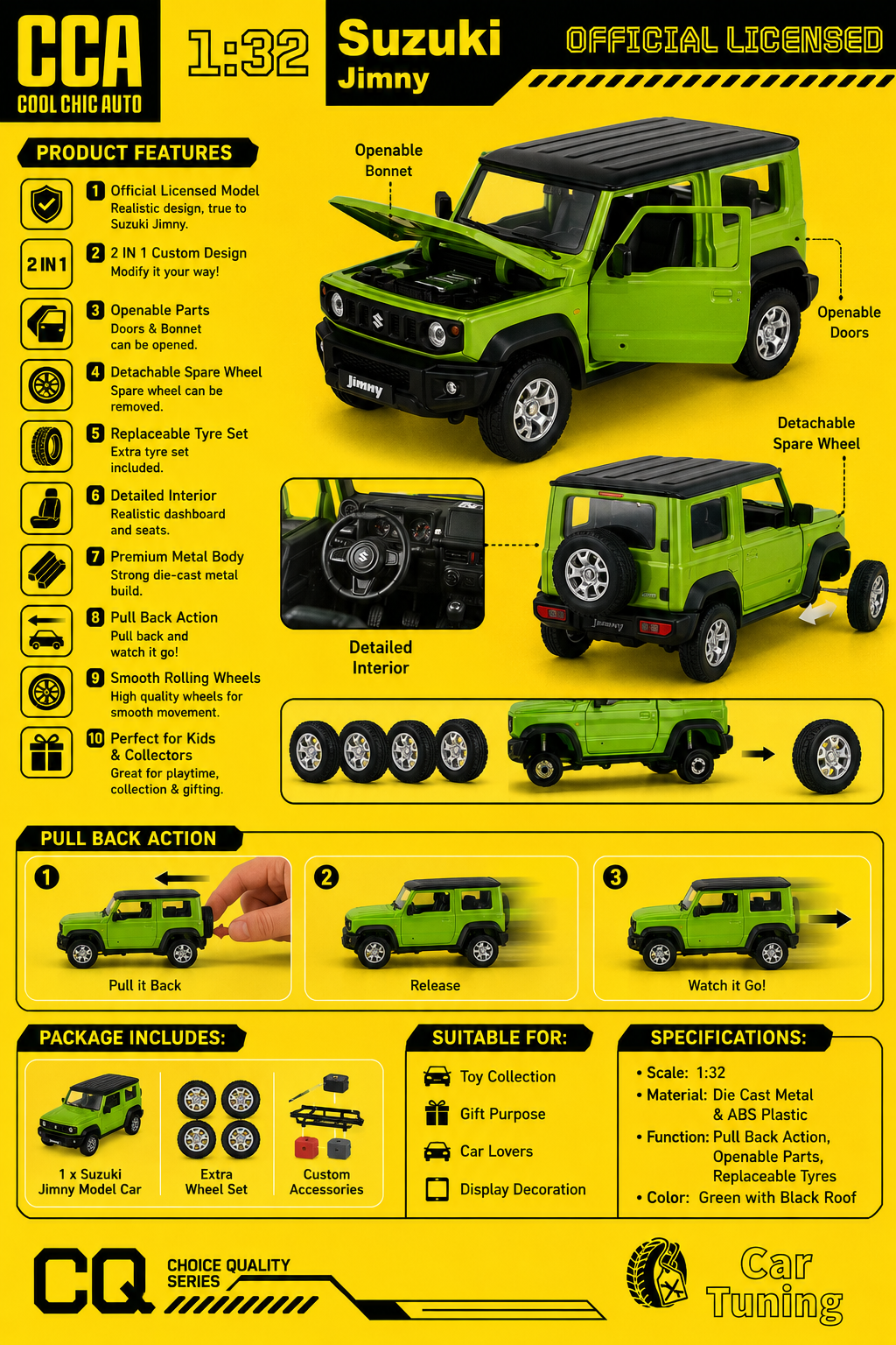 CCA Suzuki Jimny (Red/Black) 2 In 1 Diecast Model Imported 1:32 Scale Car Tuning