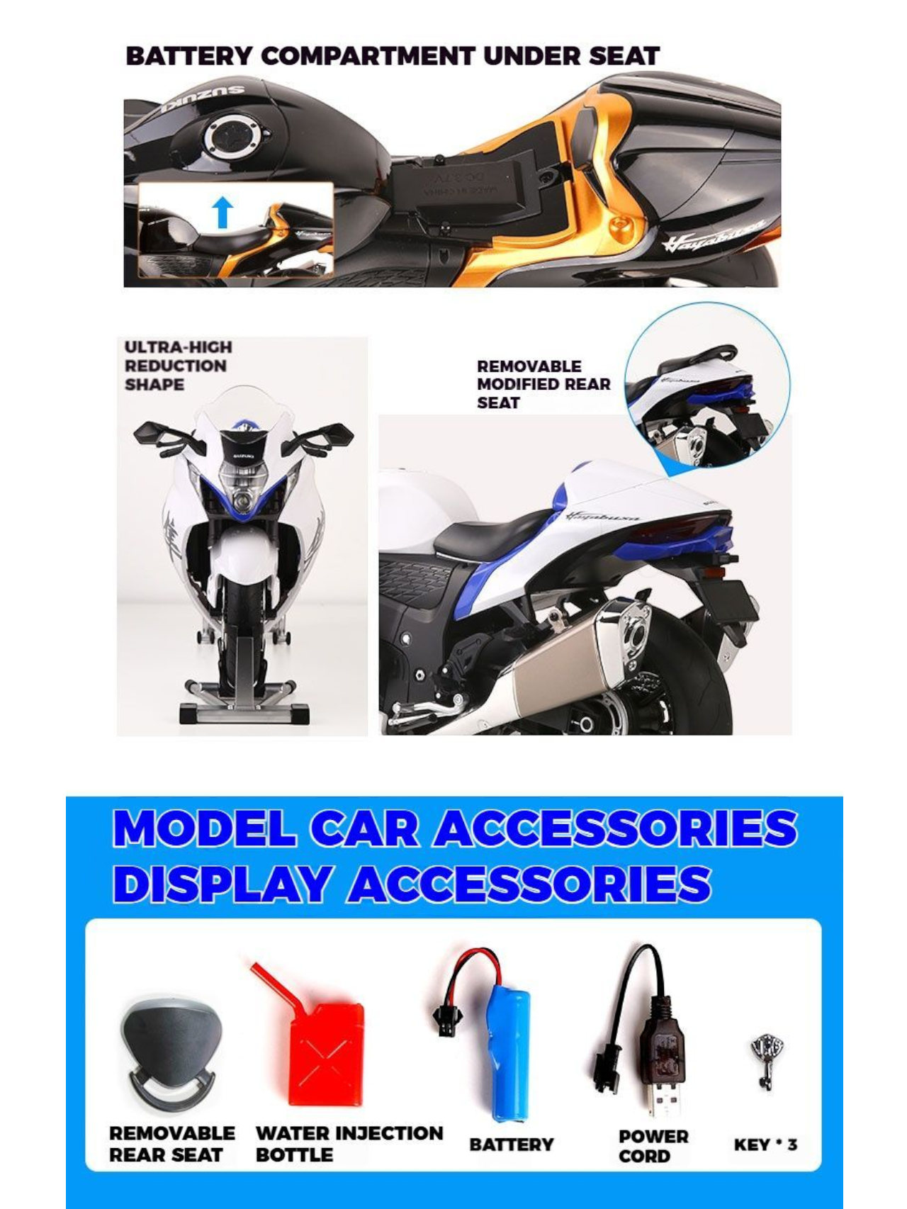 Suzuki Hayabusa GSX-1300 R Alloy Model 1:6 Scale (Colour -Black)