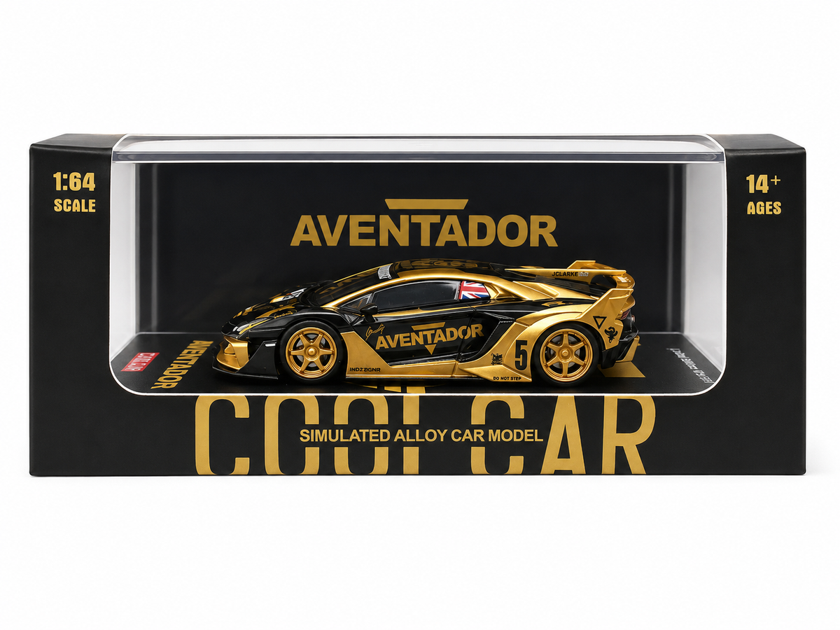CoolCar Lamborghini Aventador 1:64 Scale Die-Cast Model Car | Black & Gold Premium Collectible Sports Car with Display Case