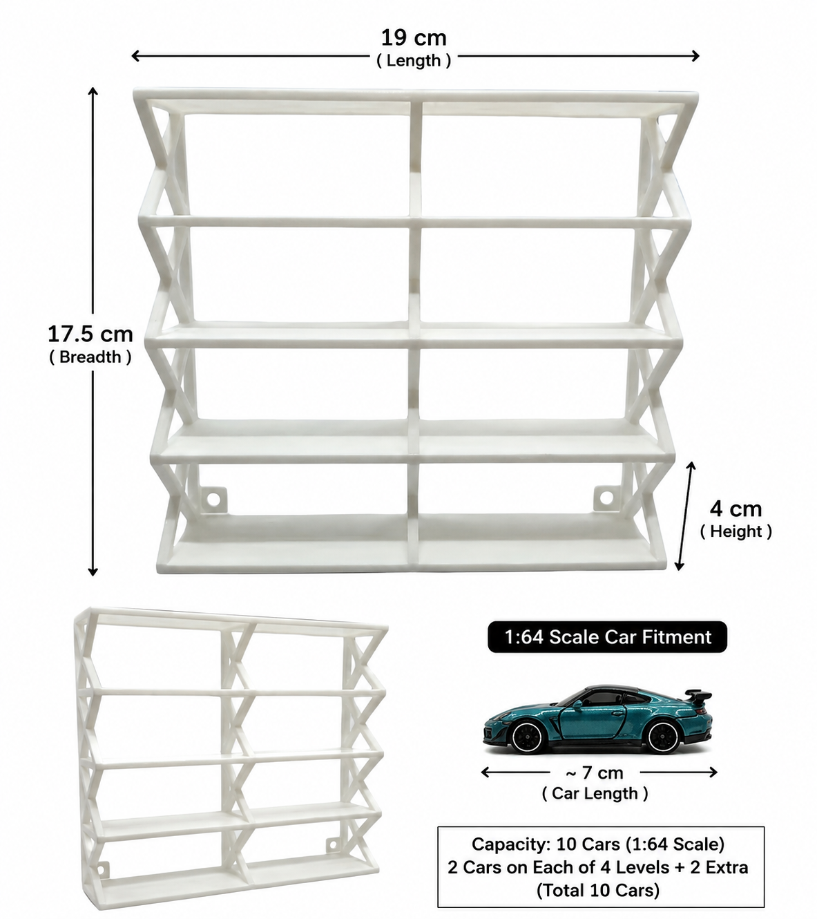 4-Tier Diecast Car Display 1:64 Scale – 10 Cars Capacity | Wall Mounted Collector Display Stand