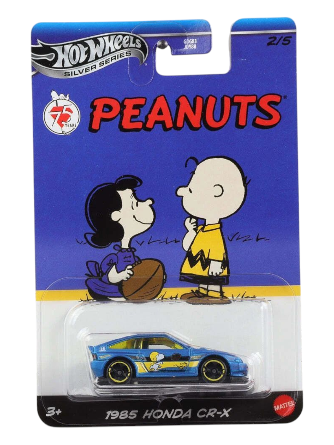 HotWheels Silver Series Peanuts 75 Years 1985 Honda CR-X Imported Mainline Card Art 1:64 Scale
