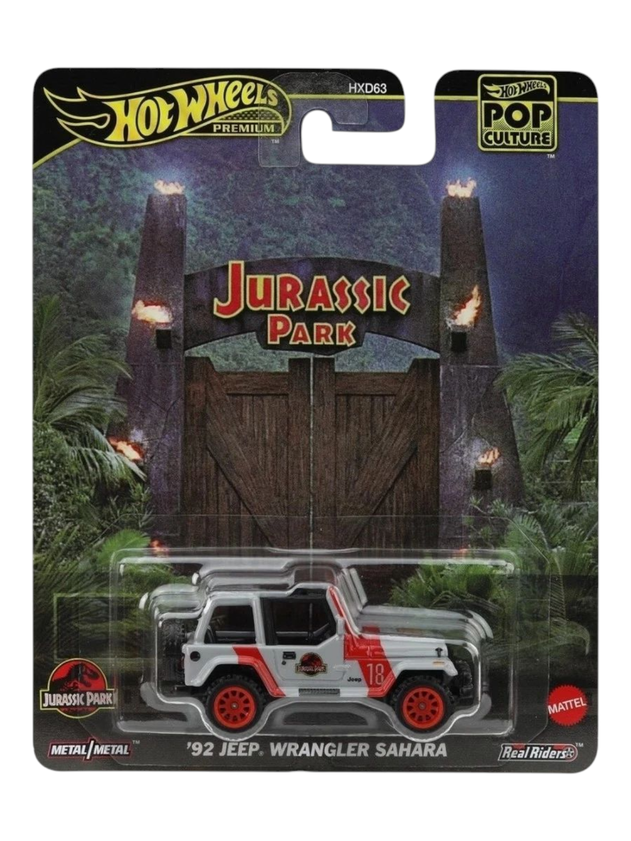 HotWheels Pop Culture Jurassic Park 92 Jeep Wrangler Sahara Premium 1:64 Scale