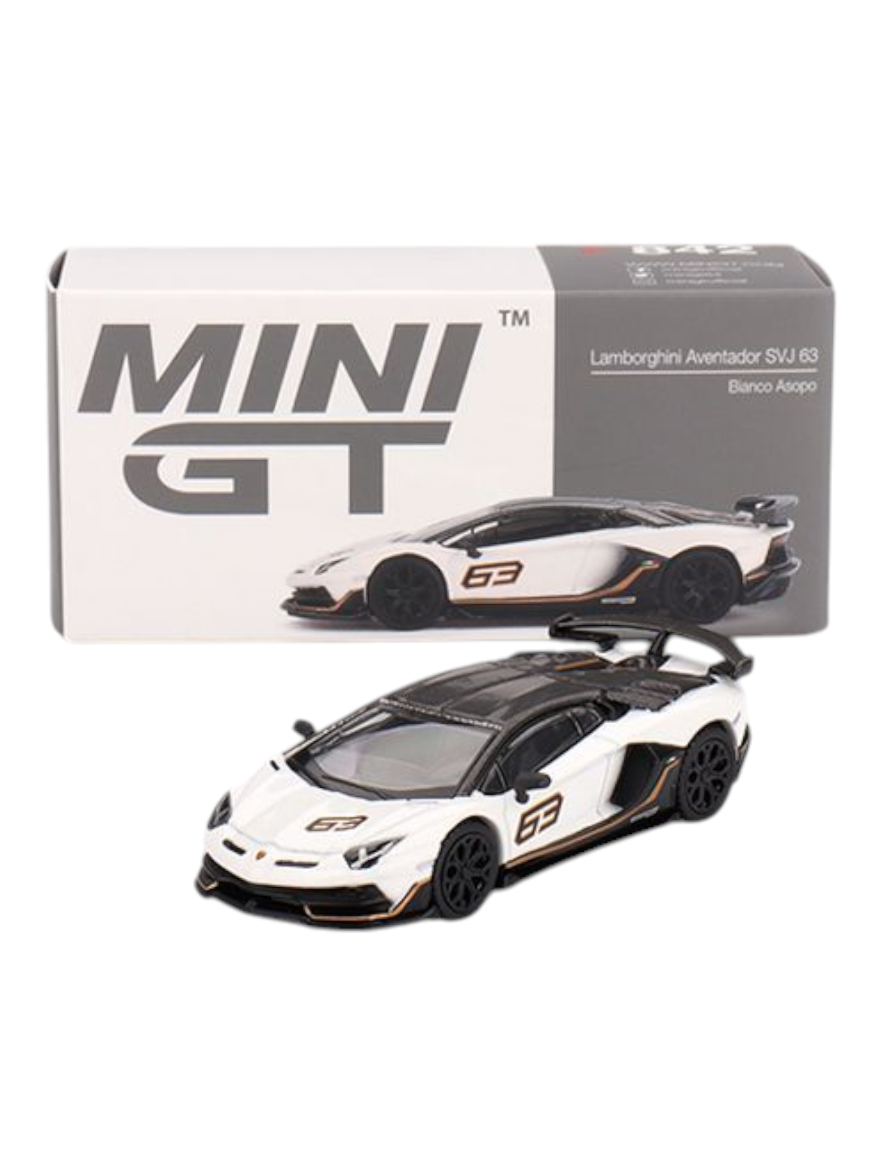 Mini GT Lamborghini Aventador SVJ 63 (Bianco Asopo) 1:64 Scale