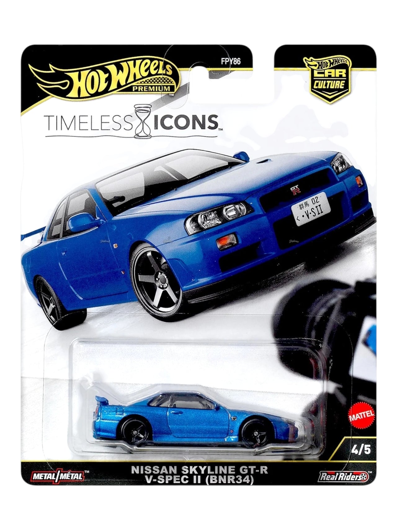 Hotwheels timeless icons nissan skyline GT-R v-spec ll (bnr34) imported premium 1:64 Scale