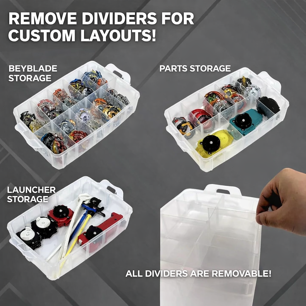 Premium 3-Tier Beyblade Storage Case with Removable Dividers – Customizable Organizer for Beyblade, Parts & Launcher Storage(Store upto 30 beyblades)