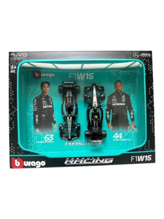 Bburago  Formula 1 Mercedes AMG W15 2024 Hamilton/Russell Twin Pack frame 1:43 Models 38115