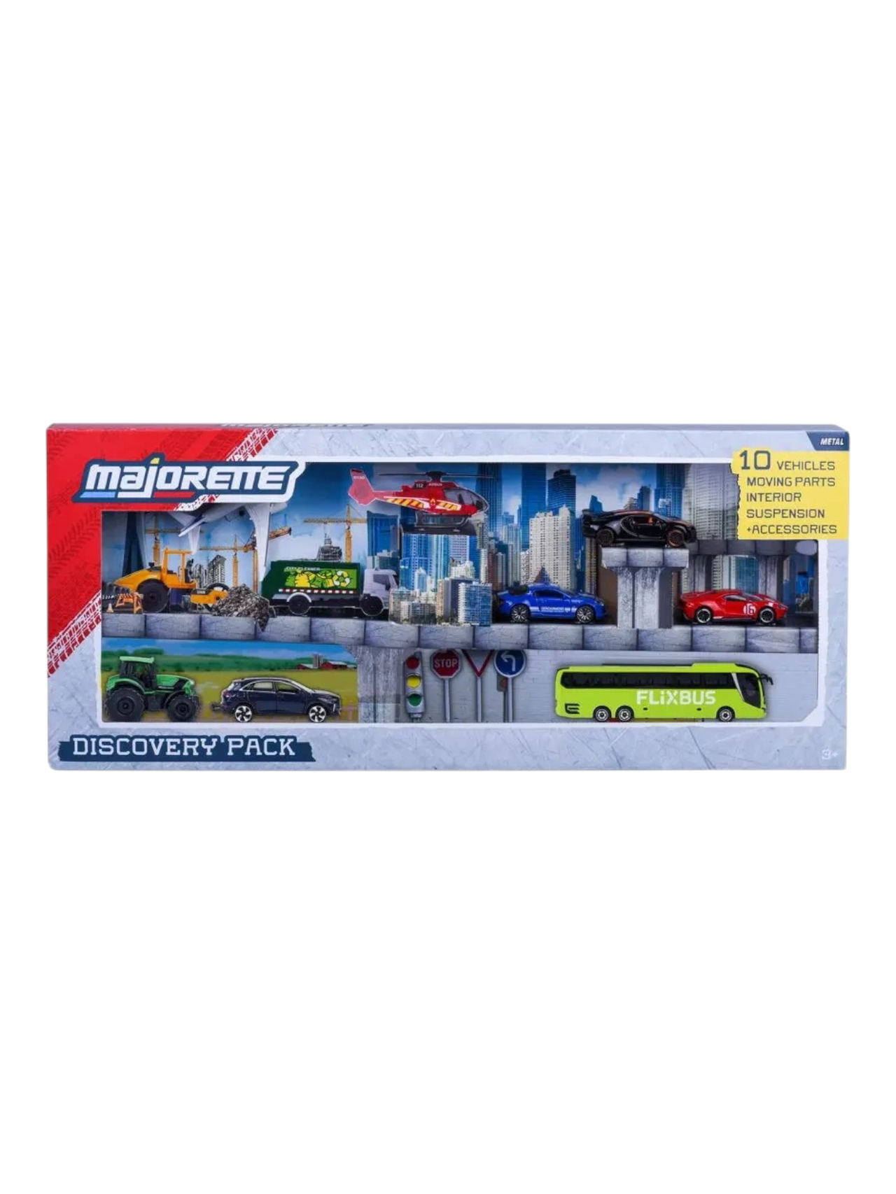 Majorette: Discovery Pack - Play Set - 10 Vehicles/ Moving Parts/ Interior/ Suspension/ +Accessories