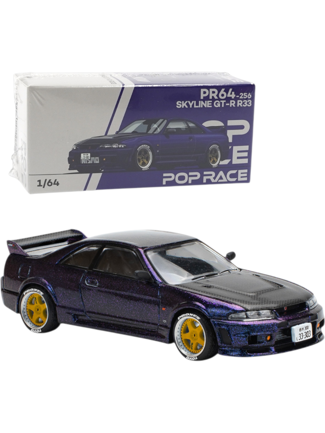 POP RACE Nissan Skyline GT-R R33 Purple 1:64 Die-Cast Car Model