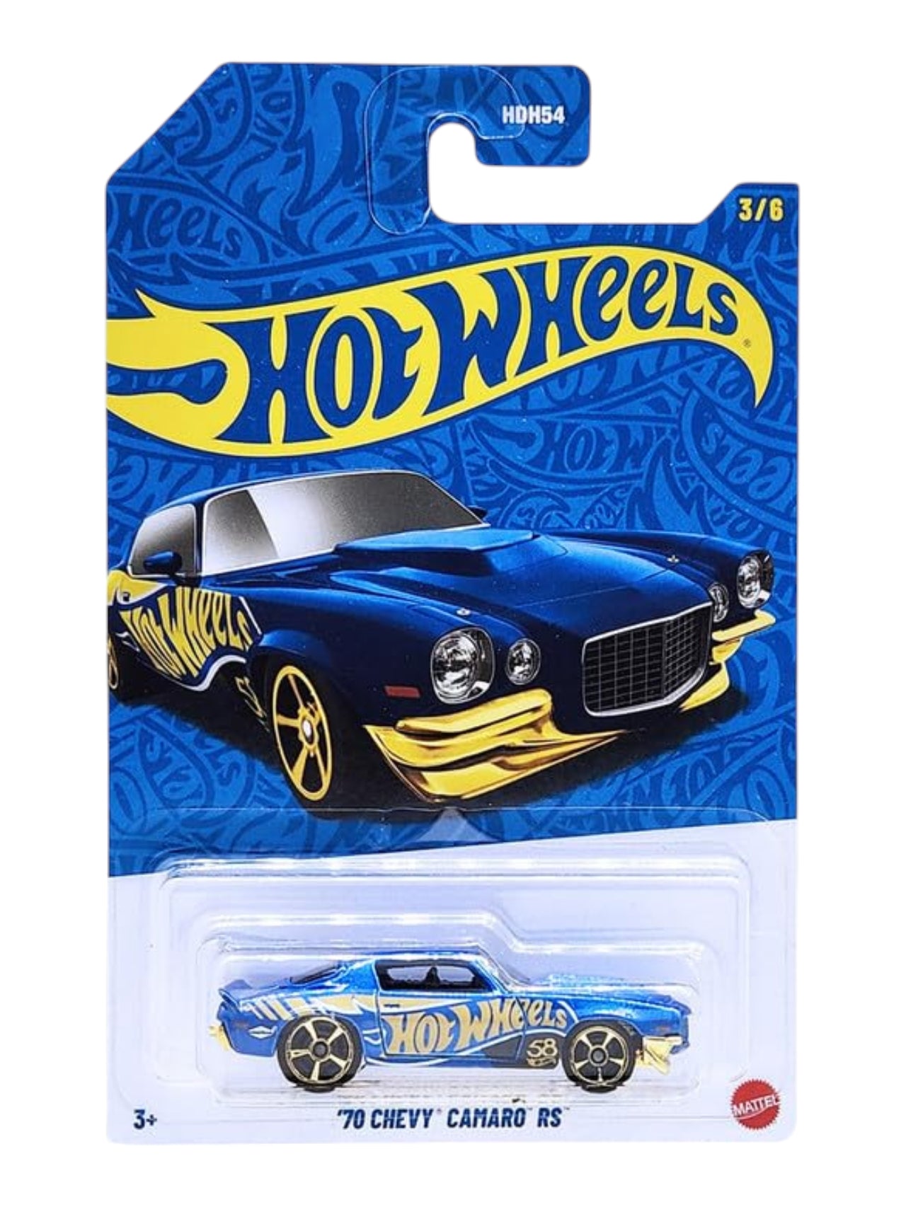 HotWheels 58th Anniversary '70 Chevy Camaro RS "Pearl & Chrome"Card Art Mainline 1:64 Scale
