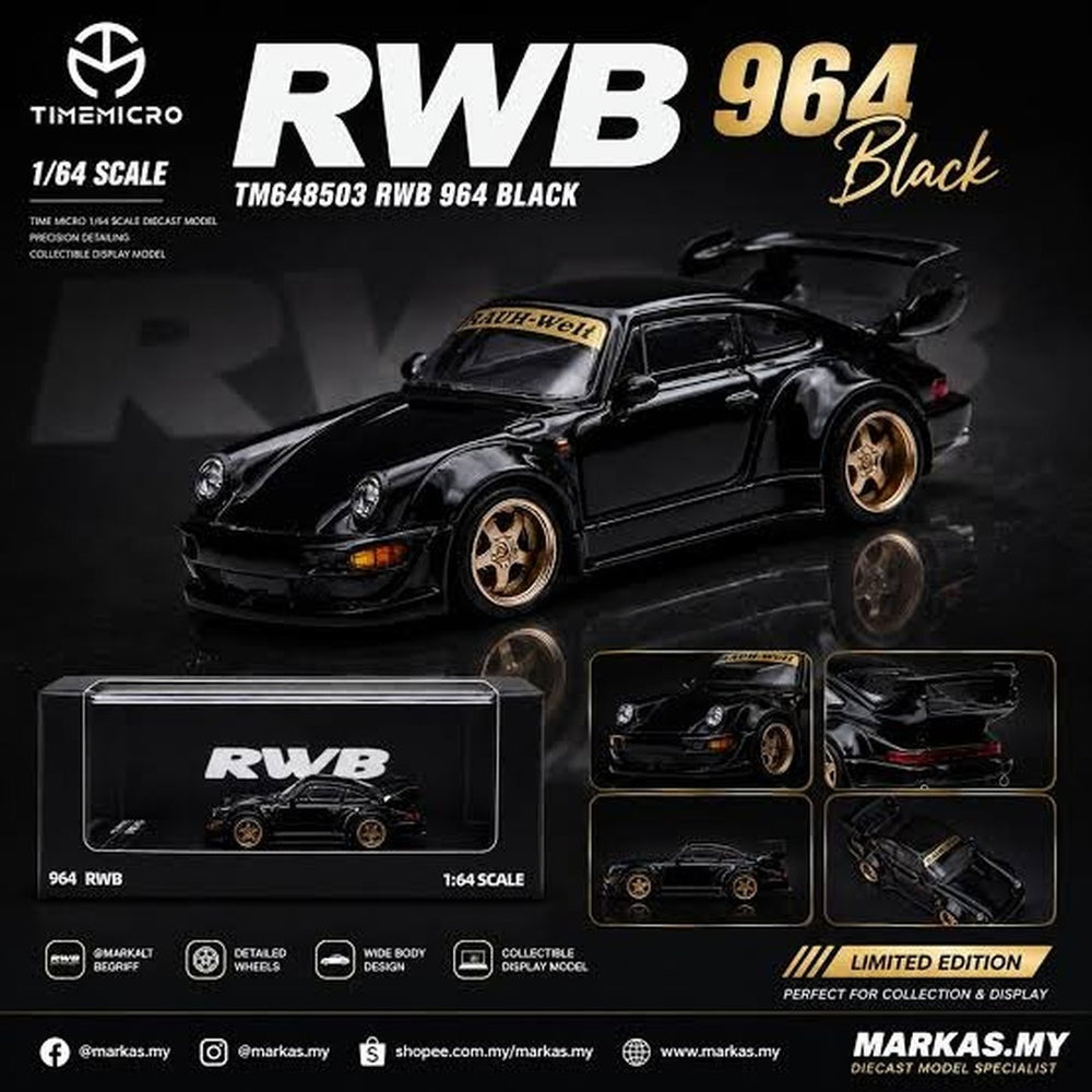 TIMEMICRO "964 RWB" Black Diecast Model 1:64 Scale
