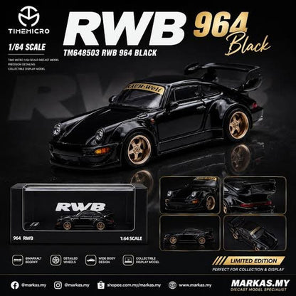 TIMEMICRO "964 RWB" Black Diecast Model 1:64 Scale