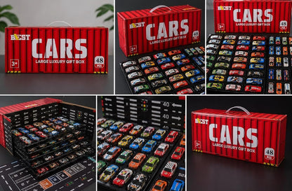 Best Cars Large Luxury Gift Box Pack of 48 Pull Back Toy Cars for Kids, Mini Die-Cast Style Vehicles with City Parking Playmat