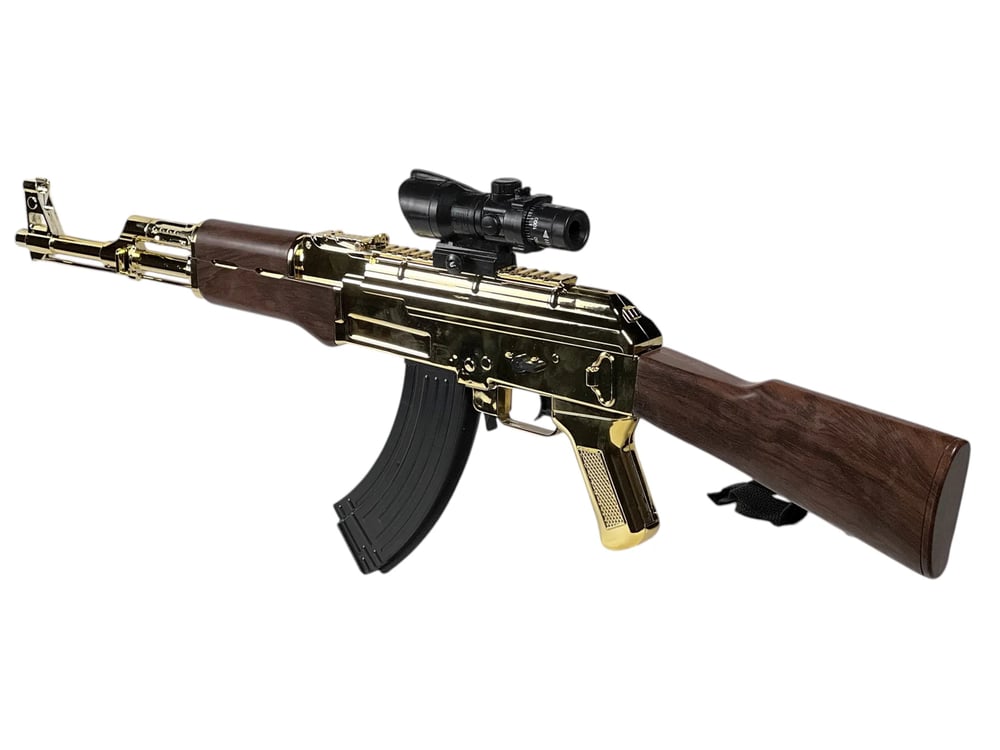 MENGHUO TOYS 'AK47 1:1 Scale Gold Electric Toy Gun with Scope | Rechargeable Battery 7.4V & USB Charger