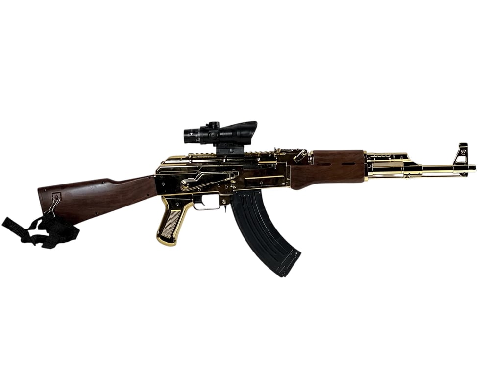 MENGHUO TOYS 'AK47 1:1 Scale Gold Electric Toy Gun with Scope | Rechargeable Battery 7.4V & USB Charger