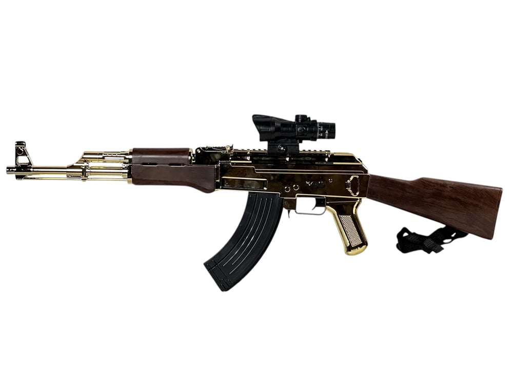 MENGHUO TOYS 'AK47 1:1 Scale Gold Electric Toy Gun with Scope | Rechargeable Battery 7.4V & USB Charger