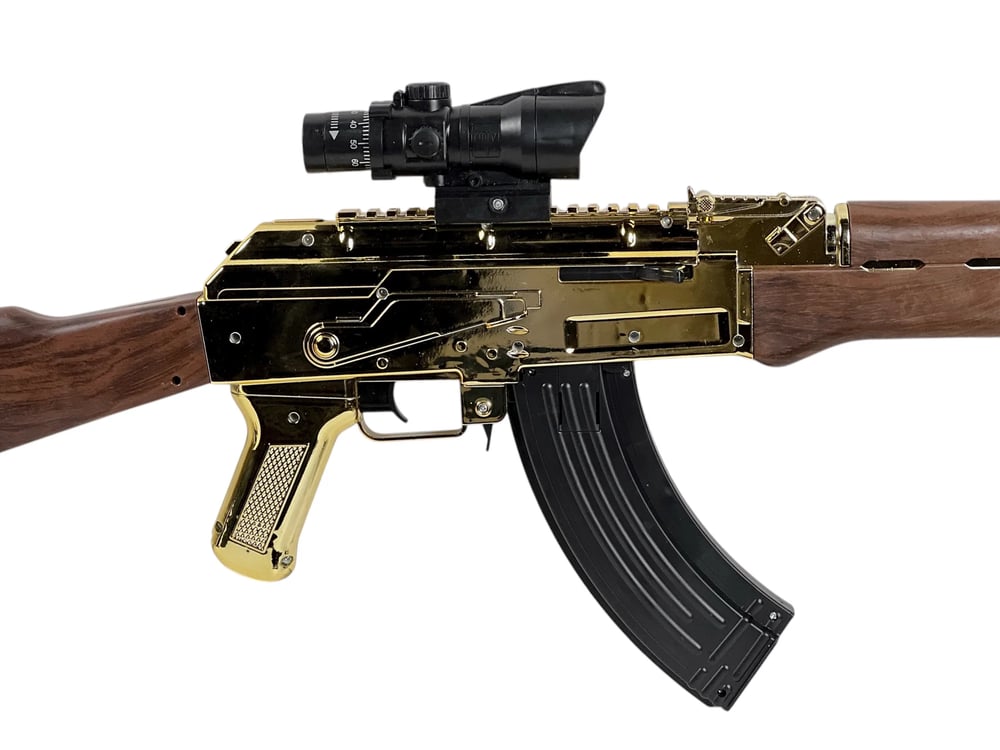 MENGHUO TOYS 'AK47 1:1 Scale Gold Electric Toy Gun with Scope | Rechargeable Battery 7.4V & USB Charger