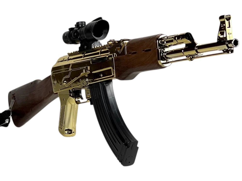 MENGHUO TOYS 'AK47 1:1 Scale Gold Electric Toy Gun with Scope | Rechargeable Battery 7.4V & USB Charger