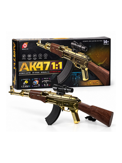 MENGHUO TOYS 'AK47 1:1 Scale Gold Electric Toy Gun with Scope | Rechargeable Battery 7.4V & USB Charger