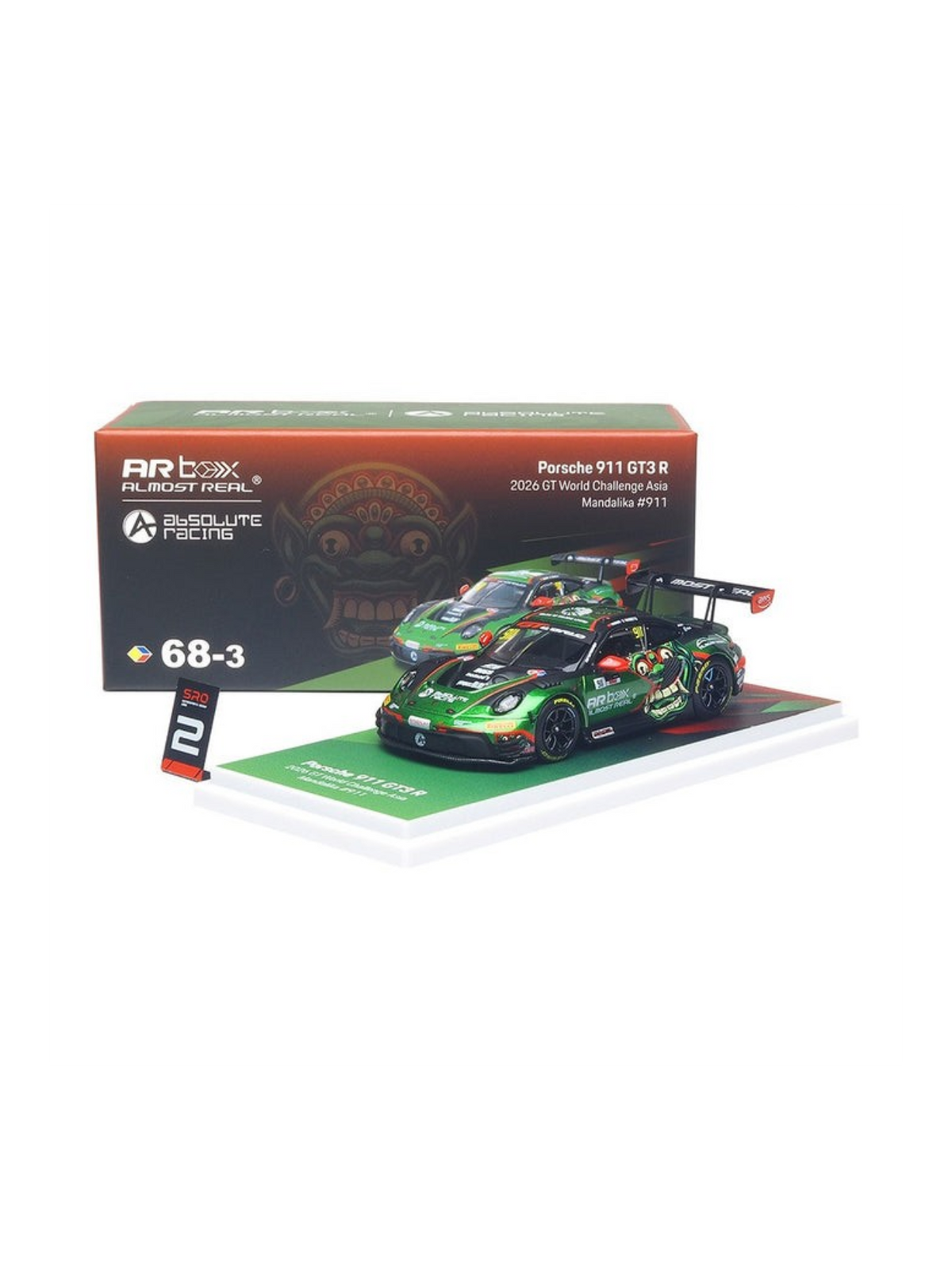 AR Box Porsche 911 GT3 R 2026 GT World Challenge Asia Mandalika #911 1:64 Scale (68-3)