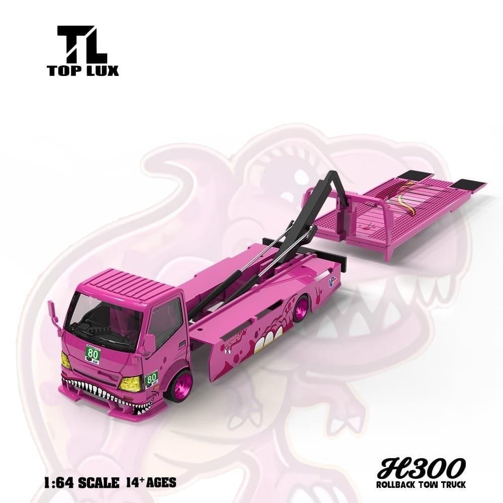 TOP LUX H300 Rollback Tow Truck Pink Diecast Model Car 1:64 Scale