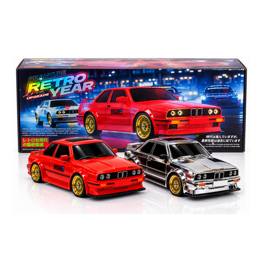 WHOOSH RETRO BMW E30 Style Retro Year Upgrade RC – Red & Chrome Silver with Gold Alloy Wheels Remote control 20 KM/H 1:16 Scale (DC777A)
