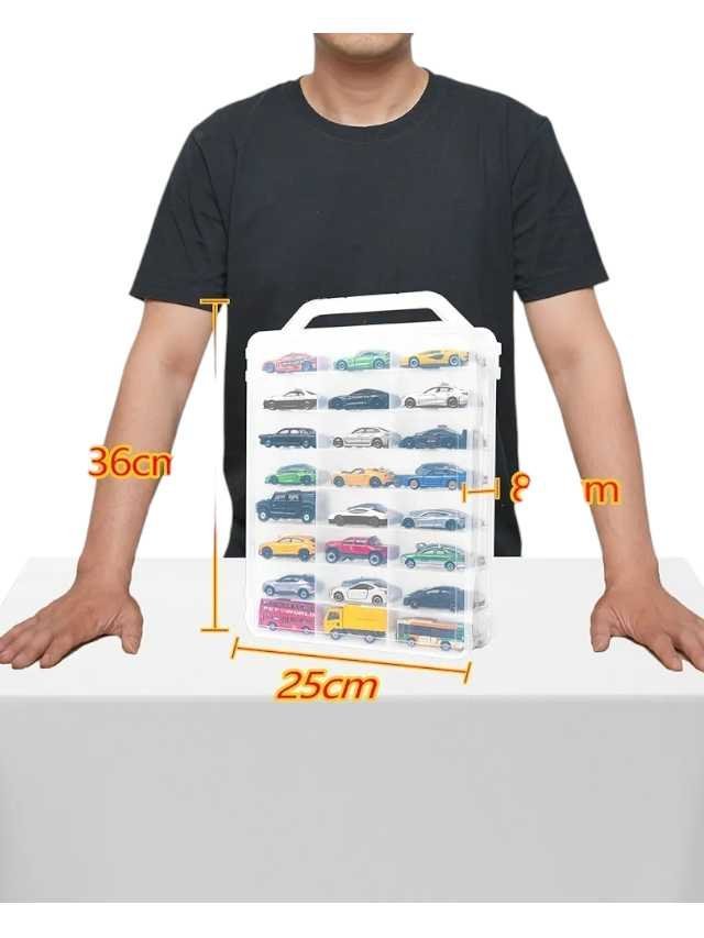 GUNSEED Tomica Storage Case, Mini Car Case with Handle, Double-Sided Storage Tomica Case, Stores 46-48 Vehicles, Mini Car, Hot Wheels, Tomica Storage