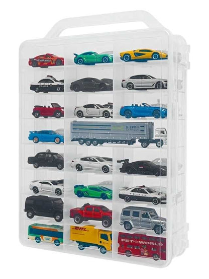 GUNSEED Tomica Storage Case, Mini Car Case with Handle, Double-Sided Storage Tomica Case, Stores 46-48 Vehicles, Mini Car, Hot Wheels, Tomica Storage
