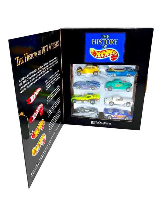 The history of hotwheels f.a.q schwarz 8 dynamic cars from 4 exciting decades 1960s,1970s,1980s,1990s ! classic Ford vicky.deors.second wind.neet streeter vetty funny.stutz blackhawk.shadow jet .93 Camaro