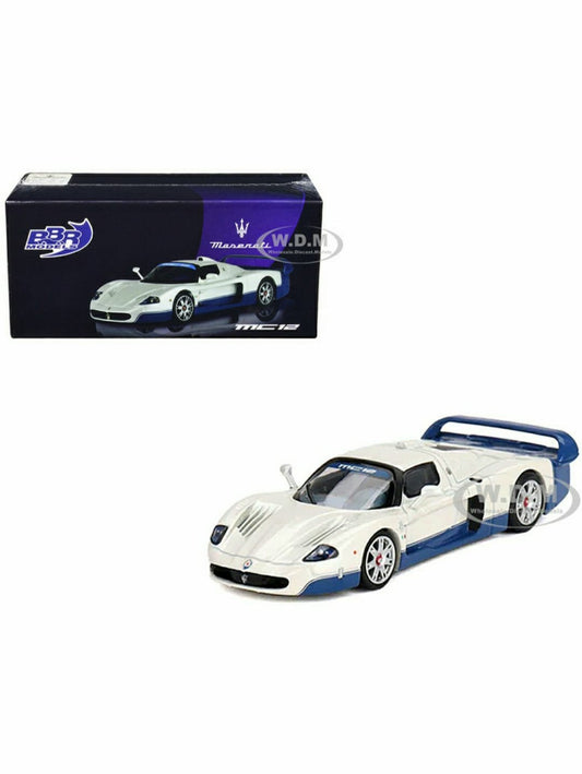 BBR MC12 Stradale White with Blue Stripes 1/64 Diecast Model Car BBRDIE6414