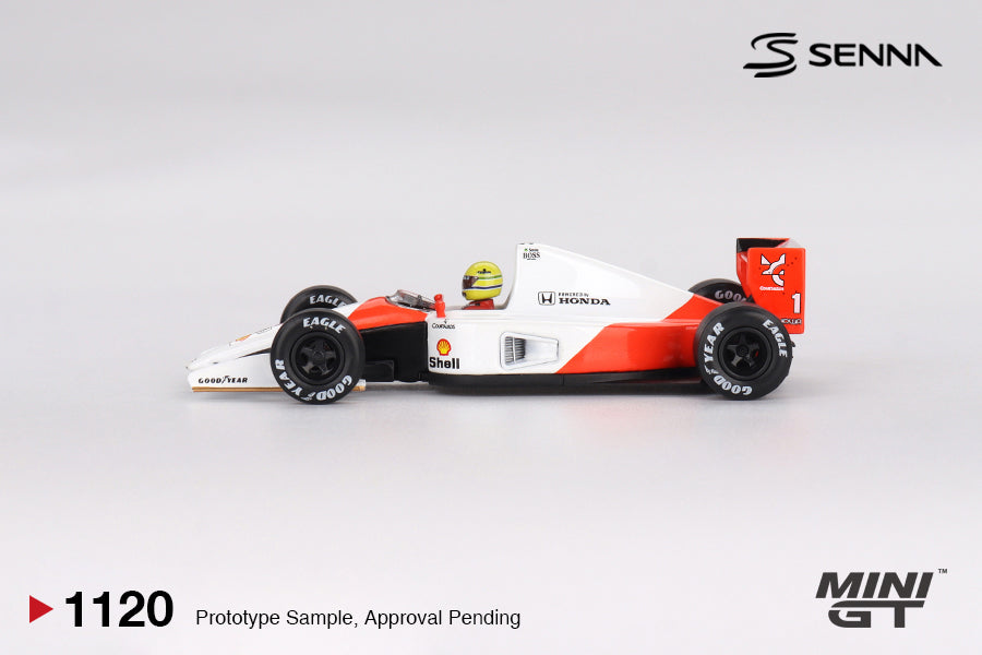 Mini GT-1120 McLaren MP4/6 #1 Ayrton Senna 1991 Japanese Grand Prix 2nd Place 1:64 Scale
