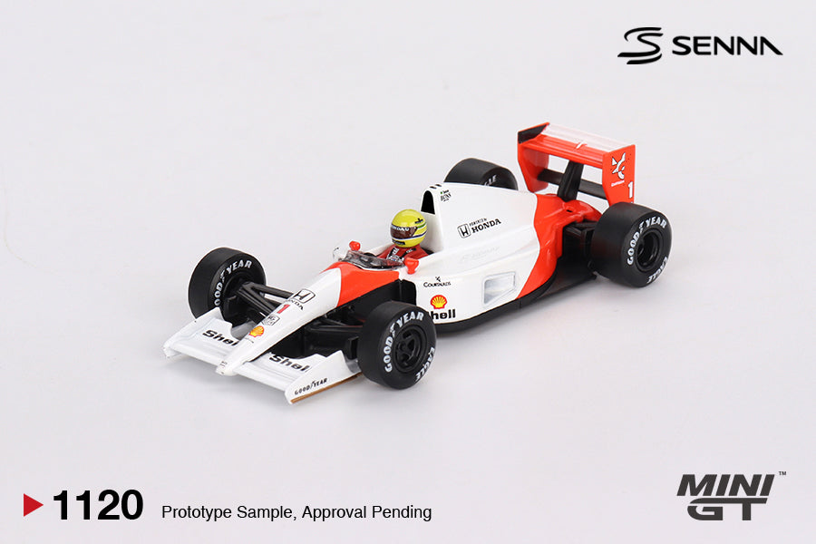 Mini GT-1120 McLaren MP4/6 #1 Ayrton Senna 1991 Japanese Grand Prix 2nd Place 1:64 Scale