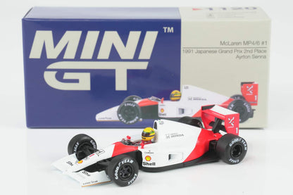 Mini GT-1120 McLaren MP4/6 #1 Ayrton Senna 1991 Japanese Grand Prix 2nd Place 1:64 Scale