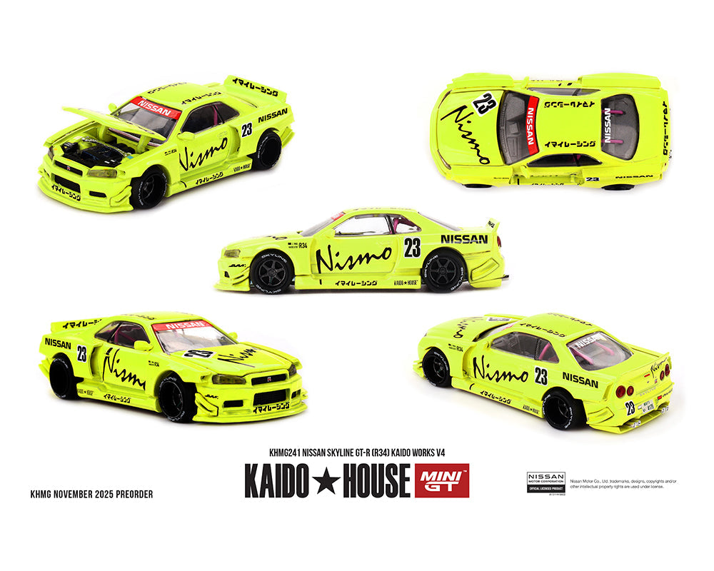 Mini GT Kaido House 241 Nissan Skyline GTR R34 Kaido Works V4 1:64 Scale Diecast Model