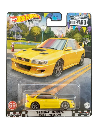EXCLUSIVES Hot Wheels Premium Boulevard '98 Subaru Impreza 22B-STi Version - Yellow - 2020 Card