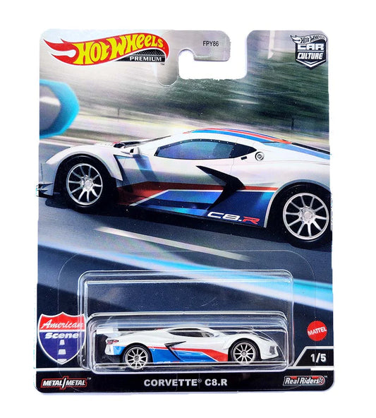 EXCLUSIVES Hot Wheels American Scene Corvette C8.R - White / Blue / Red