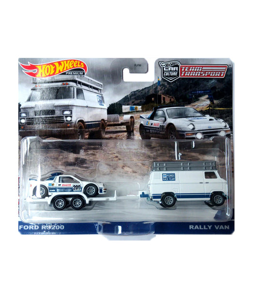 EXCLUSIVES Hot Wheels Premium Team Transport Ford RS200 & Rally Van - White / Blue - 2020 Card