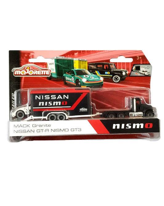 Majorette Race Trailer Nismo Mack Granite / Nissan GT-R Nismo GT-3 & Trailer - White / Black