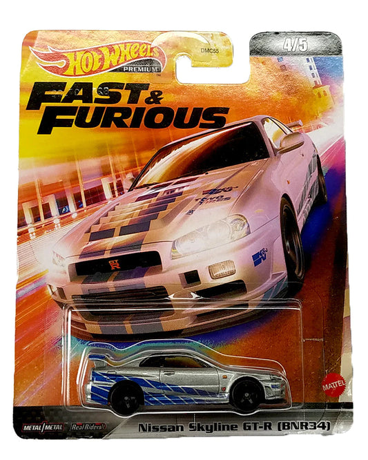 EXCLUSIVES Hot Wheels Premium Fast &amp; Furious Nissan Skyline GT-R (BNR34) - Silver / Blue