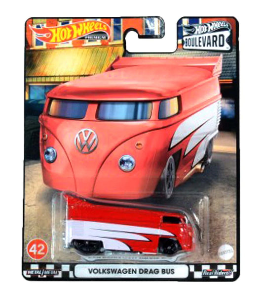 EXCLUSIVES Hot Wheels Premium Boulevard Volkswagen Drag Bus - Red / White - 2020 Card